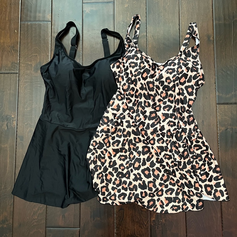 Women’s Swim Dress Bundle — Black & Leopard